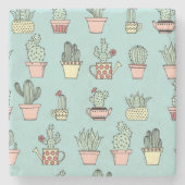 手描きのスタイルパターンのカラフルでかわいいサボテン ストーンコースター (正面)