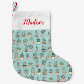 手描きのスタイルパターンのカラフルでかわいいサボテン スモールクリスマスストッキング (正面)