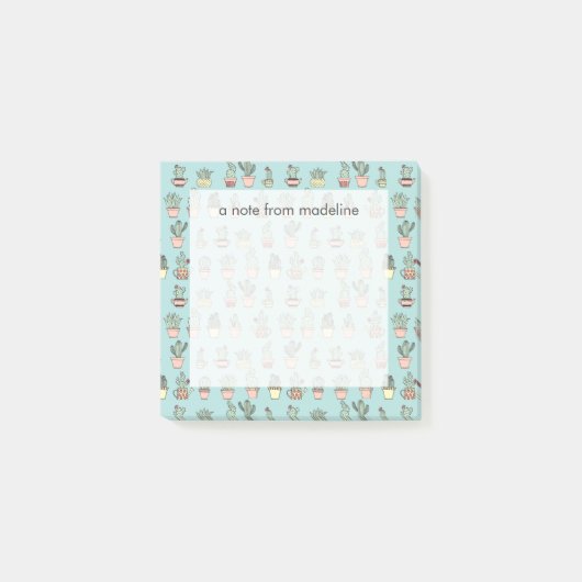 手描きのスタイルパターンのカラフルでかわいいサボテン ポストイット (正面)