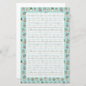 手描きのスタイルパターンのカラフルでかわいいサボテン 便箋 (正面/裏面)