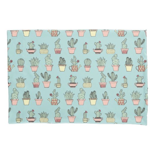 手描きのスタイルパターンのカラフルでかわいいサボテン 枕カバー (正面左)