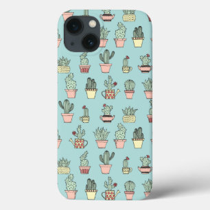 手描きのスタイルパターンのカラフルでかわいいサボテン iPhone 13ケース