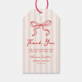 手描きのストライプ柄のウェディングシャワーのお礼 ギフトタグ (正面)
