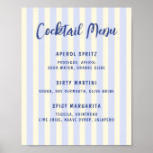 手描きのストライプ柄 ブライダルシャワーのカクテルメニュー ポスター (正面)