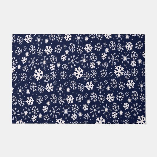 手描きのスノーフレークブリザード(ネイビークラシックブル) ドアマット (正面)