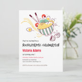 手描きのスパイシーな卵麺ラーメン BBQ 誕生日 招待状 (スタンド正面)