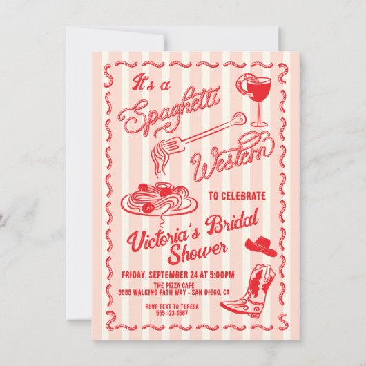 手描きのスパゲッティウェスタン イタリアンカウボーイ パスタ 招待状 (正面)