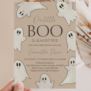 手描きのスプーキーゴースト ハロウィンベビーシャワー 招待状