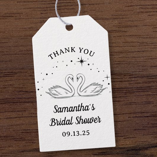 手描きのスワン エレガント ブライダルシャワー サンクス ギフトタグ