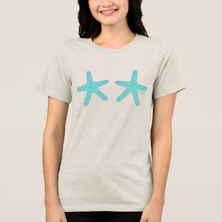 手描きのターコイズヒトデ  トライブレンドＴシャツ