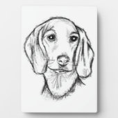手描きのダックスフントのスケッチ 黒白の仔犬 フォトプラーク (正面)