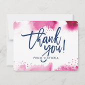 手描きのダークピンク水彩で書かれたTHANK YOU NOTE 招待状 (正面)