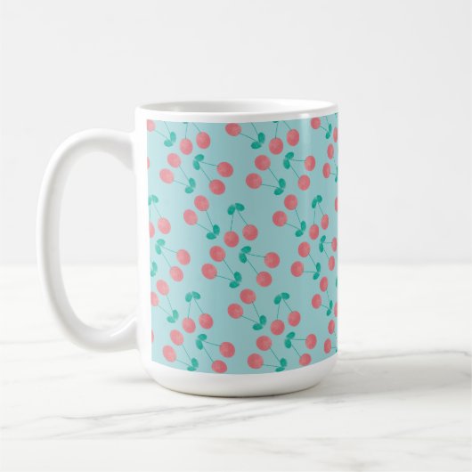 手描きのチェリーの水彩画 ピンク ティール コーヒーマグカップ (左)