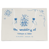 手描きのチャミパンフランスディスコウェディングギフト ラージペーパーバッグ (正面)