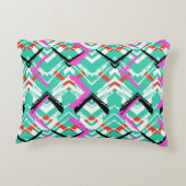 手描きのティール（緑がかった色）のジグザグパターン アクセントクッション (裏面)