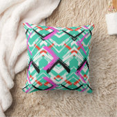 手描きのティール（緑がかった色）のジグザグパターン クッション (ブランケット)