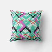 手描きのティール（緑がかった色）のジグザグパターン クッション (裏面)