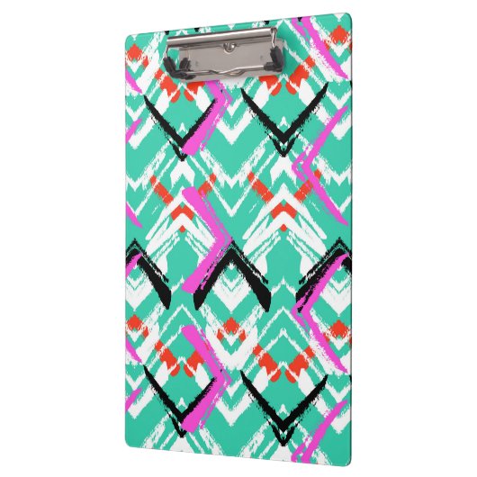 手描きのティール(緑がかった色)のジグザグパターン クリップボード (左)