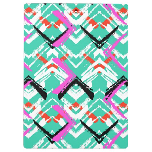 手描きのティール(緑がかった色)のジグザグパターン クリップボード (裏面)