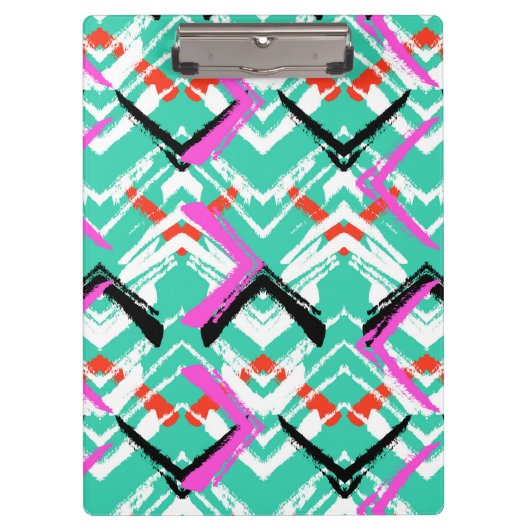 手描きのティール(緑がかった色)のジグザグパターン クリップボード (正面)