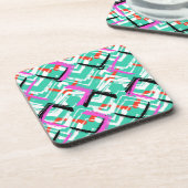 手描きのティール(緑がかった色)のジグザグパターン コースター (左側)