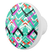 手描きのティール（緑がかった色）のジグザグパターン セラミックノブ (右)