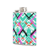 手描きのティール(緑がかった色)のジグザグパターン フラスク (左)