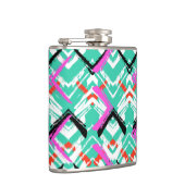 手描きのティール(緑がかった色)のジグザグパターン フラスク (右)