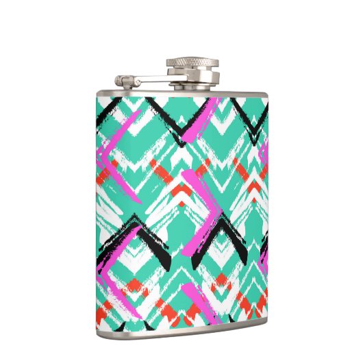 手描きのティール(緑がかった色)のジグザグパターン フラスク (右)