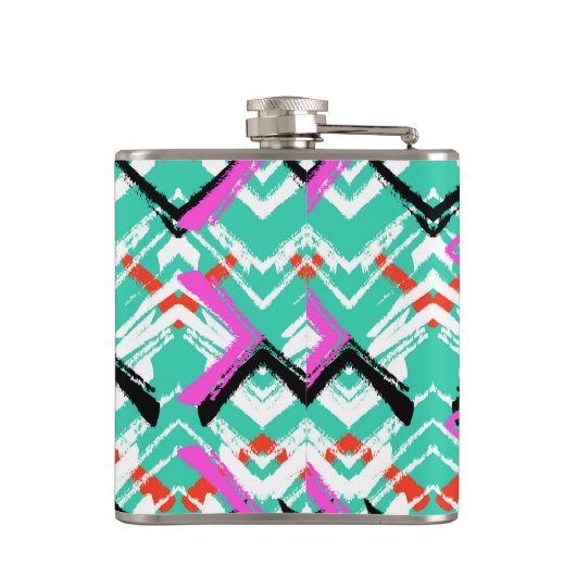 手描きのティール(緑がかった色)のジグザグパターン フラスク (裏面)