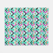 手描きのティール(緑がかった色)のジグザグパターン フリースブランケット (正面(横))