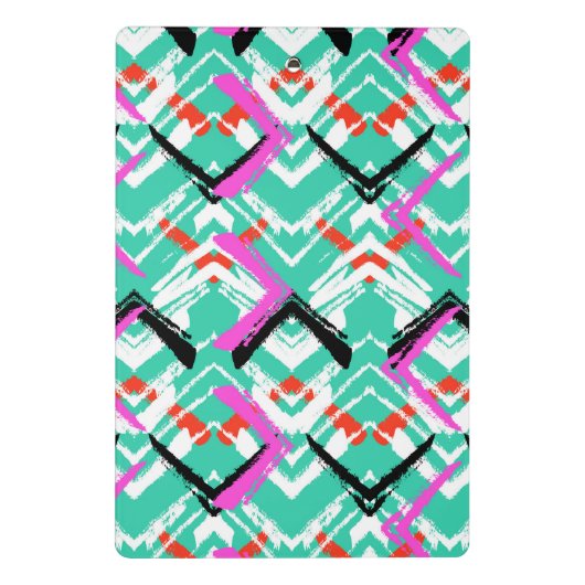 手描きのティール(緑がかった色)のジグザグパターン ミニクリップボード (裏面)