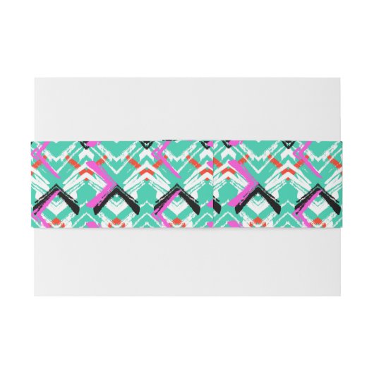 手描きのティール(緑がかった色)のジグザグパターン 招待状ベリーバンド (裏面例)