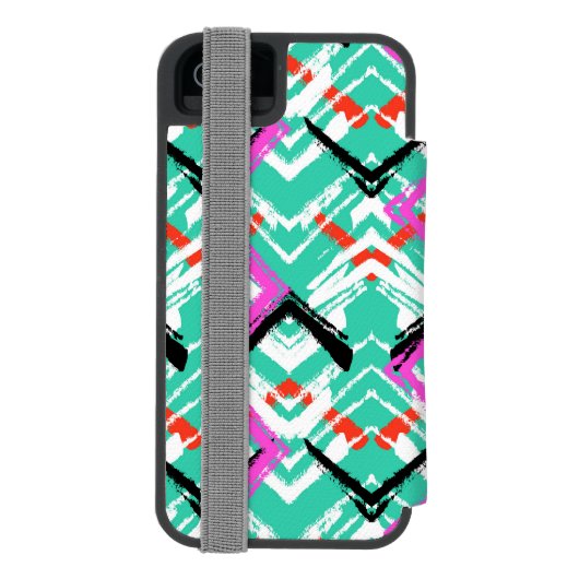 手描きのティール(緑がかった色)のジグザグパターン INCIPIO iPhoneウォレットケース (フォリオ裏面)