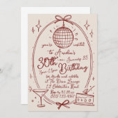 手描きのディスコボール誕生日 招待状 (正面/裏面)