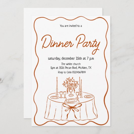 手描きのディナーパーティー招待状 招待状 (正面/裏面)