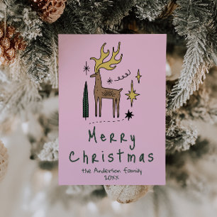手描きのトナカイ メリークリスマス ノンフォト シーズンカード