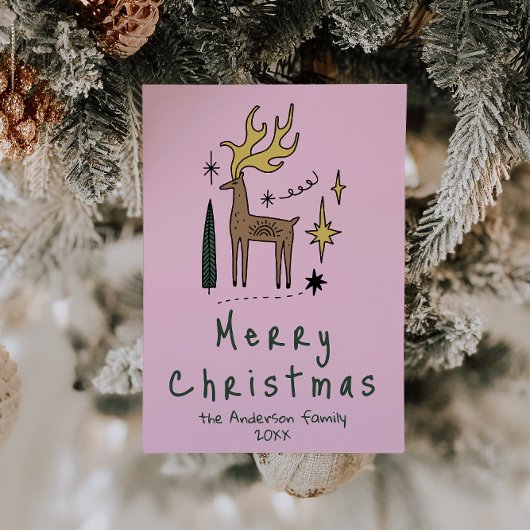 手描きのトナカイ メリークリスマス ノンフォト シーズンカード