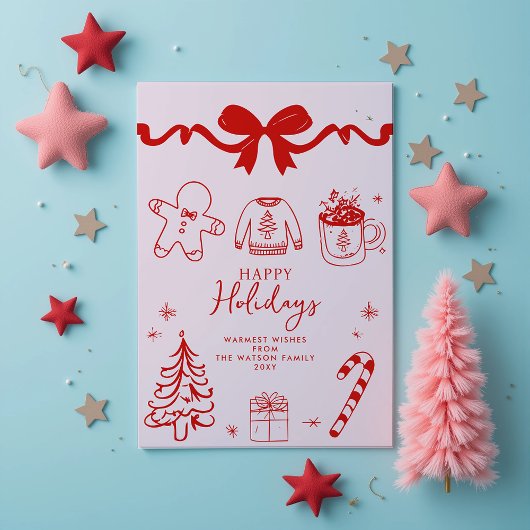 手描きのドゥードルリボン 赤 ピンク クリスマス