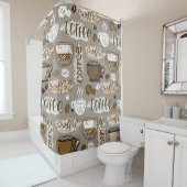 手描きのドードルコーヒーパターンの背景 シャワーカーテン (インサイチュ)