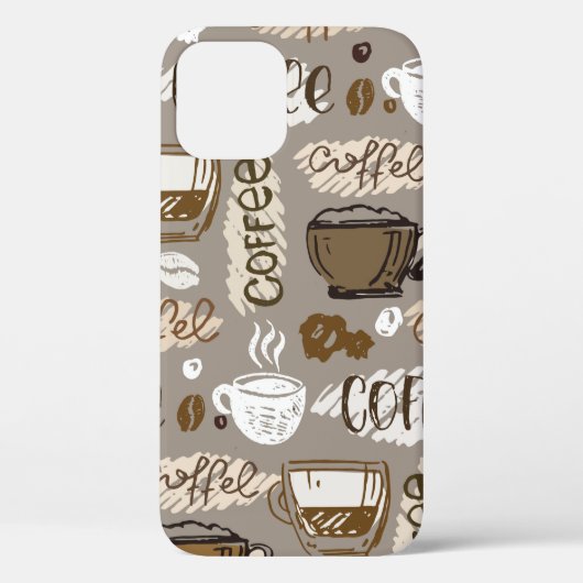 手描きのドードルコーヒーパターンの背景 Case-Mate iPhoneケース (裏面)