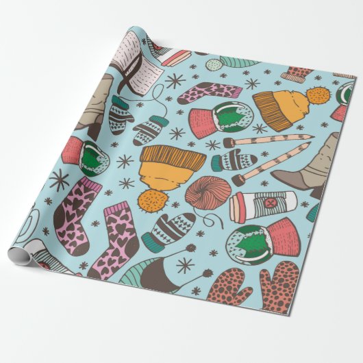 手描きのドールスケッチの継ぎ目のないパターン。冬  ラッピングペーパー (アンロールド)