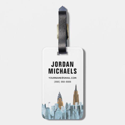 手描きのニューヨークシティ、NY ラゲッジタグ (裏面縦)