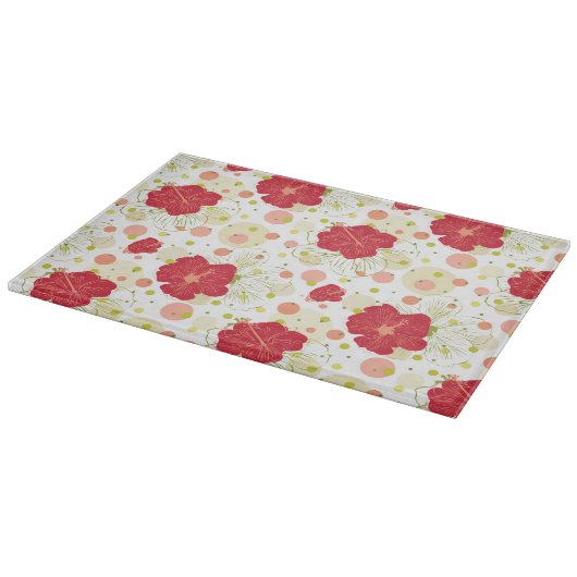 手描きのハイビスカスパターン カッティングボード (角)