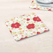手描きのハイビスカスパターン スクエアペーパーコースター (アングル)