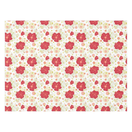 手描きのハイビスカスパターン テーブルクロス (正面(横))