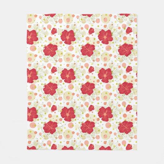 手描きのハイビスカスパターン フリースブランケット (正面)