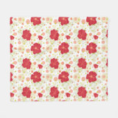 手描きのハイビスカスパターン フリースブランケット (正面(横))