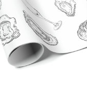 手描きのハマグリとシャンパンの航海 コースタル ギフト ラッピングペーパー (ロールコーナー)