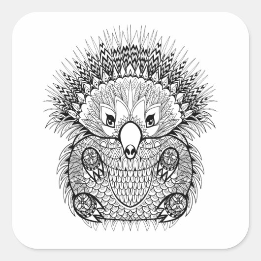 手描きのハリモグラの落書き スクエアシール (正面)